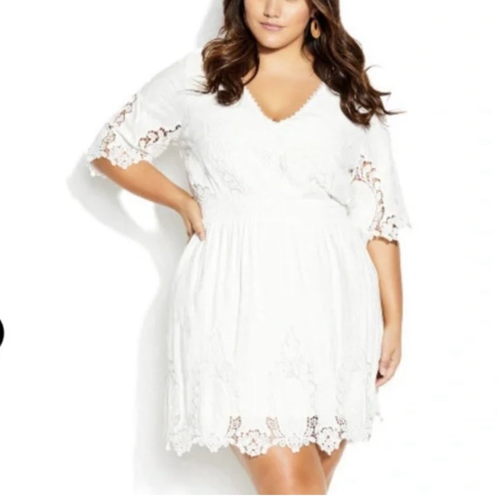 NWT City Chic Ivory/White Lust Crochet Dress Size M/18